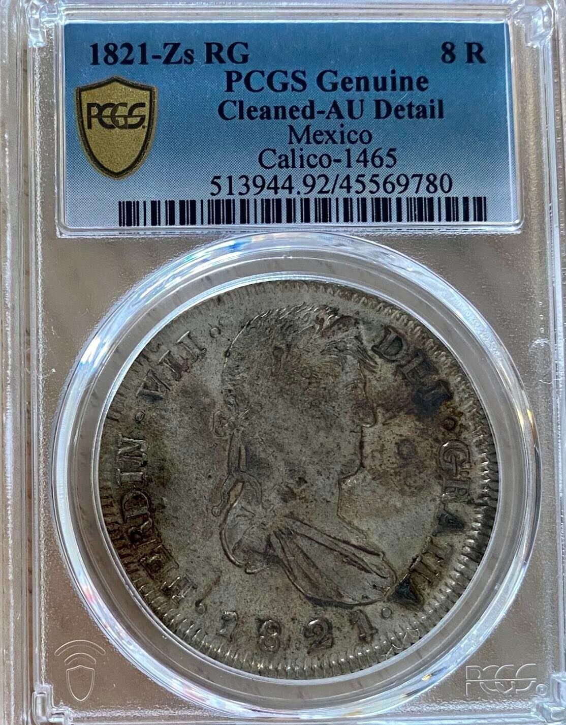 1821 Zs Pcgs Au Mexico 8 Reales Zacatecas War Independence Coin 9780